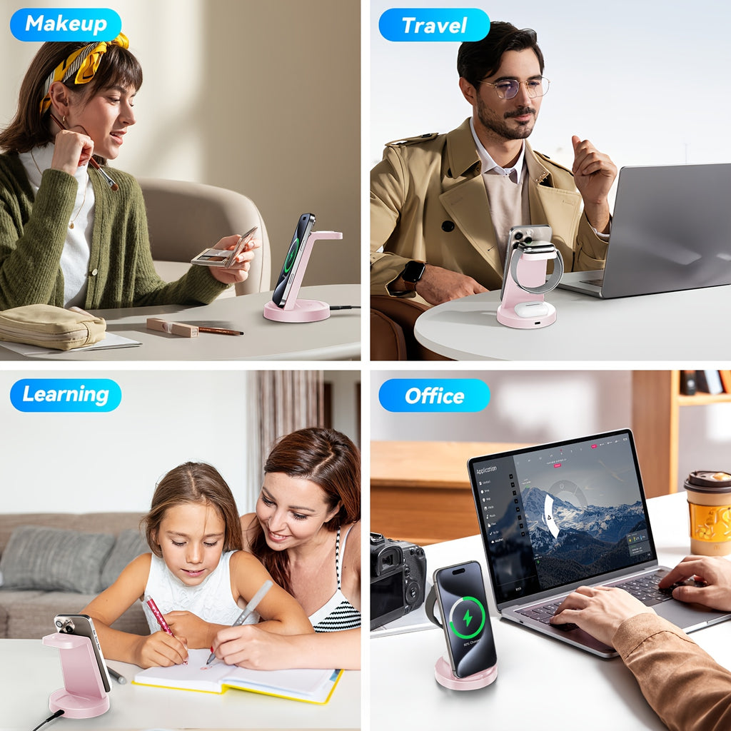 3 in 1 Wireless Charger, Wireless Charging Station, Fast Travel Wireless Charging Dock Stand for Multiple Devices, for Iphone 17 Pro Max 17 Pro 17 16 15 14 13 12 11 Pro Max 8, for Iwatch 11 10 9 8 7 6 5 4 3 2 SE Ultra, for Valentine'S Day Gifts