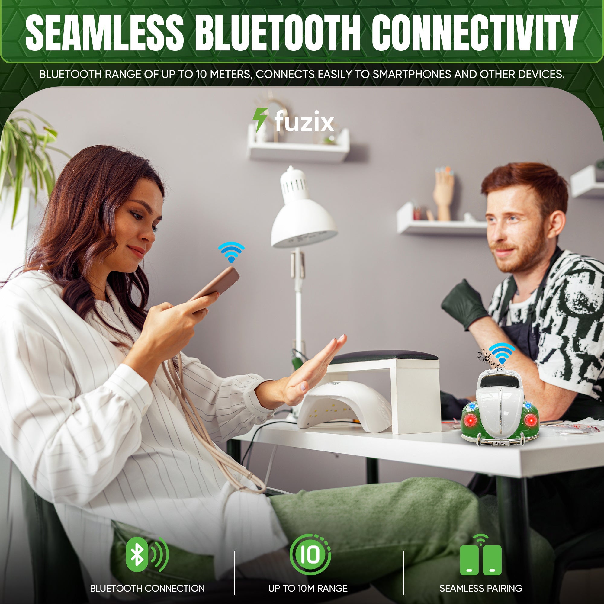 Fuzix WS-1958 Car Bluetooth Portable Speaker, Retro Car-Style Wireless Stereo Speaker with LED Headlights and Taillights, AUX/USB/TF/FM Radio Support, Rechargeable Battery, Clear and Powerful Sound Quality, Multiple Playback Modes, High-Quality Festival G