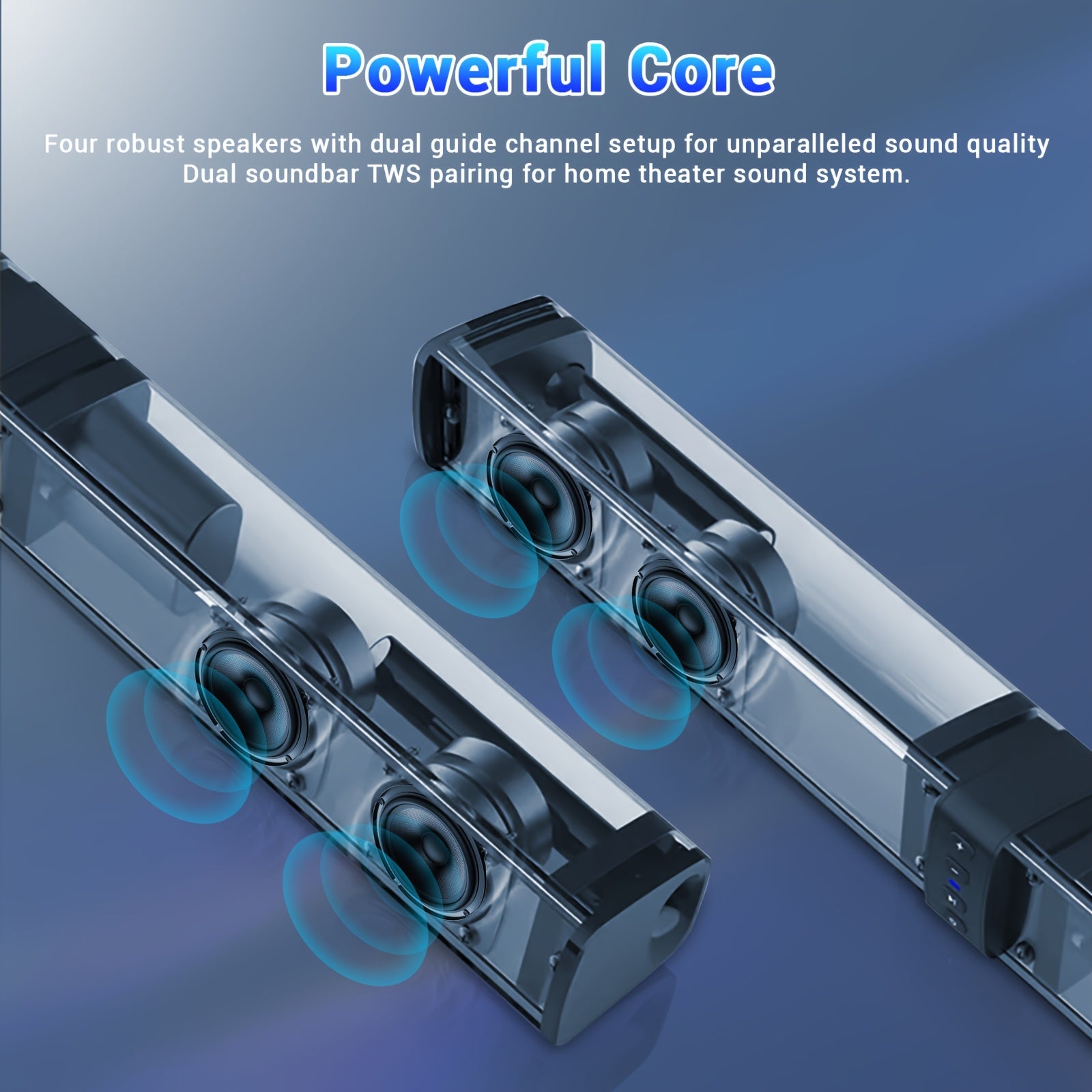 Wireless Sound Bar for Smart TV, Surround Soundbar with Bluetooth/RCA/AUX Connect, Volume Control, 2in 1 Detachable Soundbar for TV/PC/Gaming/Projectors