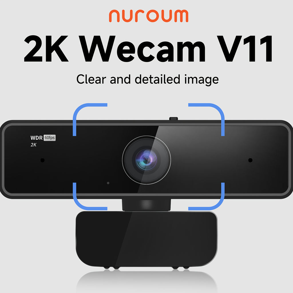 Nuroum V11 2K Webcam Compatible for Zoom/ Meet/Hangouts - 1440P HD Video, 360° Rotatable Conference Camera with Dual Mic, USB-Powered, Privacy Shield & NearSync Software for PC/Laptop (/) - Low,