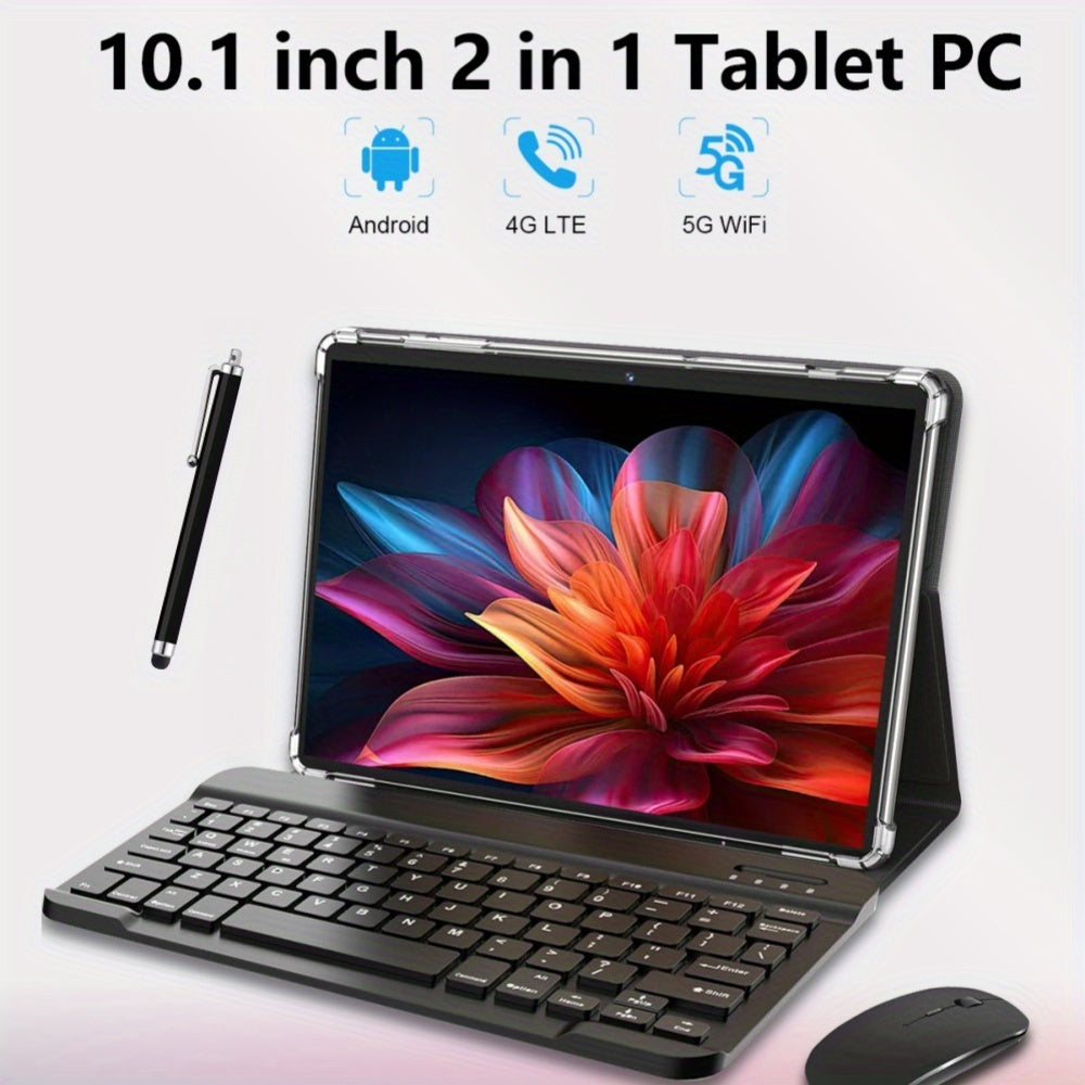 CRELANDER 10.1 Inch Tablet Android 13 Deca Core 128GB Rom 2.4G/5G WiFi 5000mAh Battery 1280x800 HD Touch Screen 5MP+13MP DUAL Camera 4G LTE with Case, Mouse, Stylus(No Electricity), Keyboard, 2in 1 Tablet PC