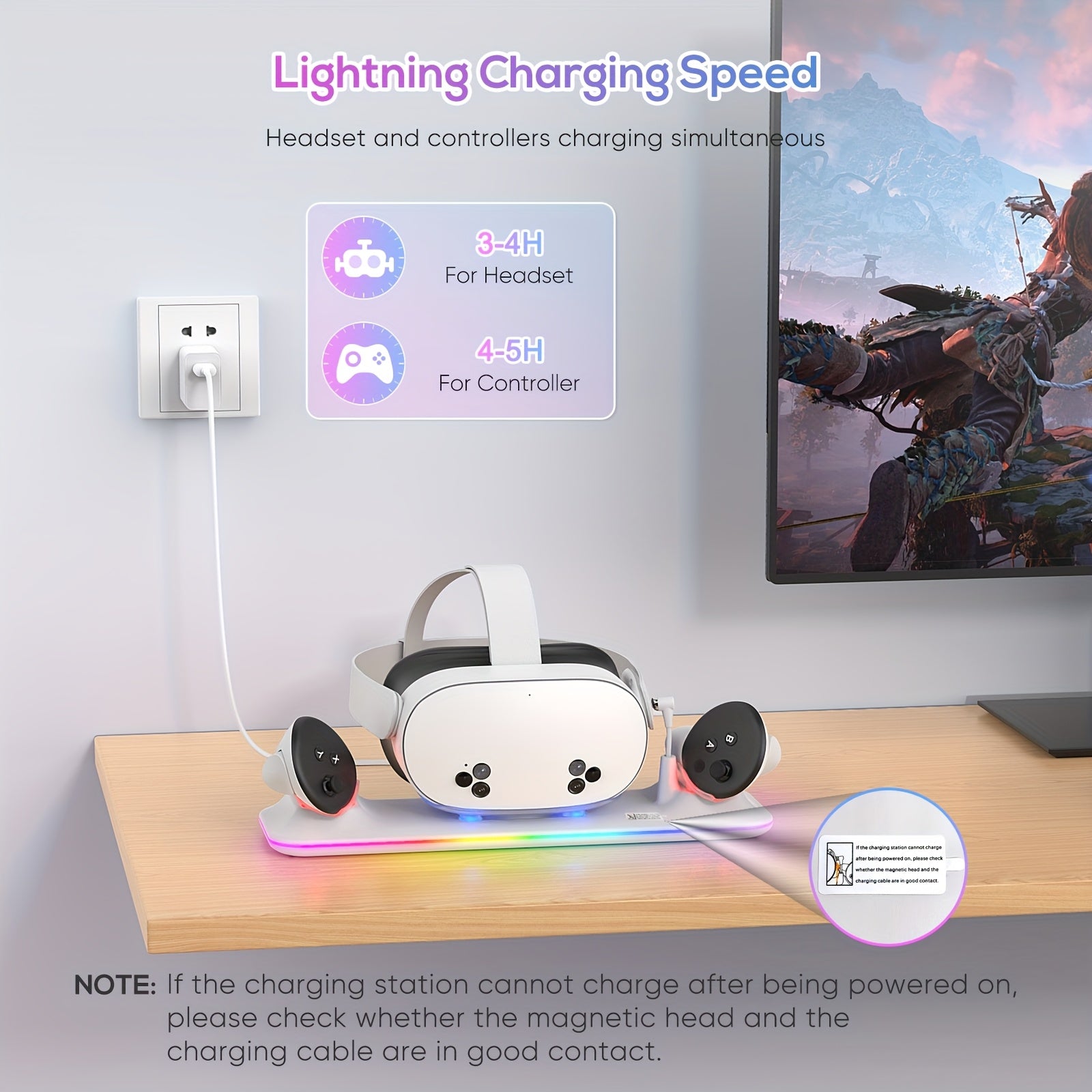 Charging Dock for Meta Quest 3S/Quest 3, PD 18W Fast Charging Station for Oculus Quest 3S Additions with RGB Light, Magnetic Charger Stand for Headset/Controller with 2 Rechargeable Batteries
