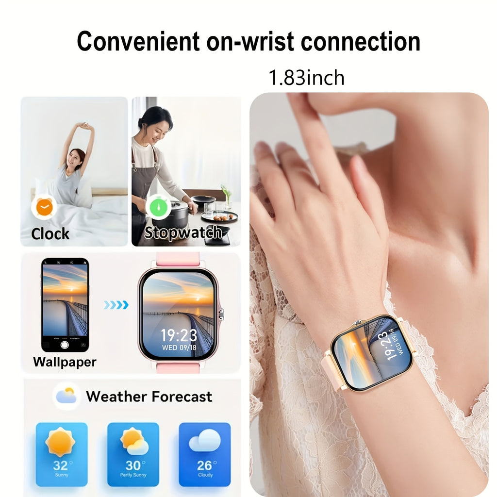 Full Touch Screen Men's And Women's Smartwatches, USB Rechargeable, Navigation, TPU Strap, Remote Camera/music Player, 1.83-inch Outdoor Sports Watch with Wireless Calling And Message Reminders, TFT Display Screen, Equipped with Steel Strap