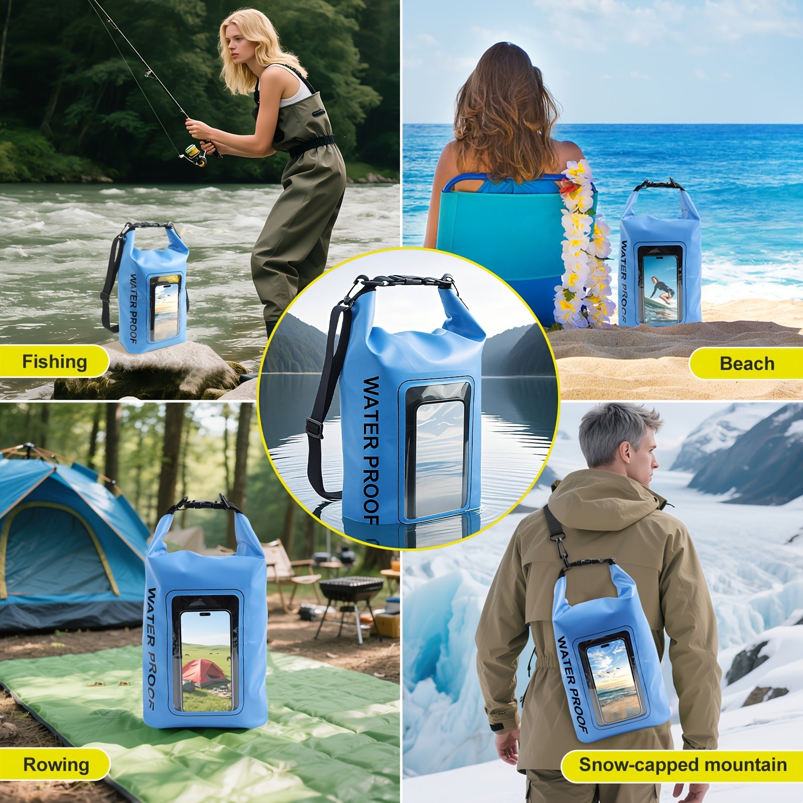 RYNAPAC Dry Bag Waterproof For Women Men, Touchscreen Mobile Phone Window, 1.32gal/2.64gal/5.28gal/7.93gal/10.57gal Roll Top Lightweight Dry Storage Bag Backpack With Phone Case For Travel, Swimming, Boating, Kayaking, Camping & Beach