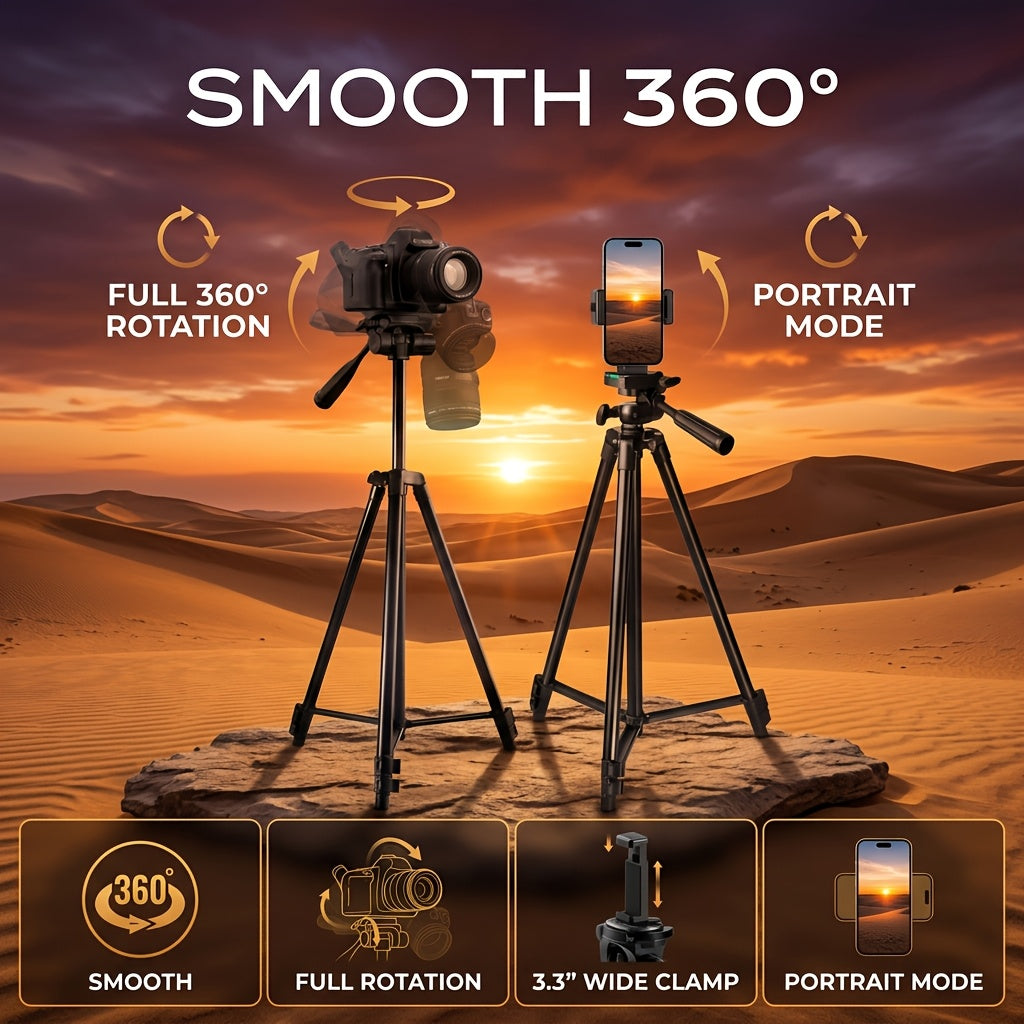 50" Tripod Stand for Camera, Phone Tripod Stand, Aluminum Travel Tripod with Quick Release Plates, Phone Clip & Carrying Bag, Camera Stand, Tripod for Cellphone, for DSLR, Smartphone, Action Camera, Ideal for Vlogging/Live Streaming/Outdoor Travel