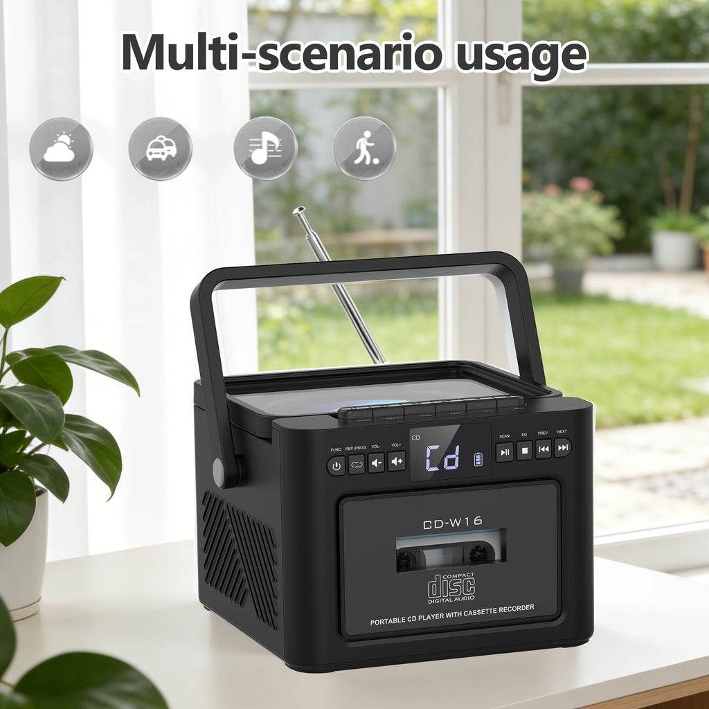 Hifi System Portable Boombox, CD Player Tape Cassette Speakers Radio MP3 Player, Stereo with 5000mAh Rechargeable Battery, USB AUX TF Card Playback, for A Gift