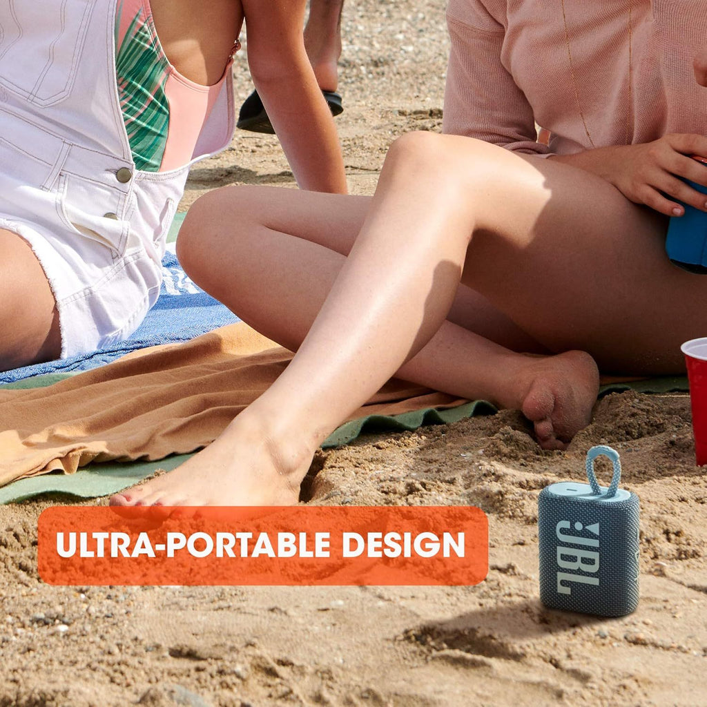 JBL Go 3 Portable Mini Bluetooth Speaker – Big Audio & Punchy Bass in a Pocket-Size Design, IP67 Waterproof & Dustproof for Shower/Beach/Pool, Up to 5 Hours Playtime per Charge, Rugged Fabric & Durable Housing, Integrated Carry Loop, USB-C Fast Recharge,