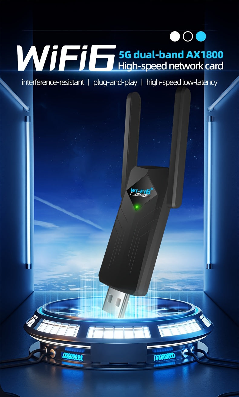 Wireless USB WiFi Adapter for PC - 1800Mbps Dual 5Dbi Antennas 5G/2.4G WiFi Adapter for Desktop PC Laptop Windows11/10/8/7, Wireless Adapter for Desktop Computer Network Adapters