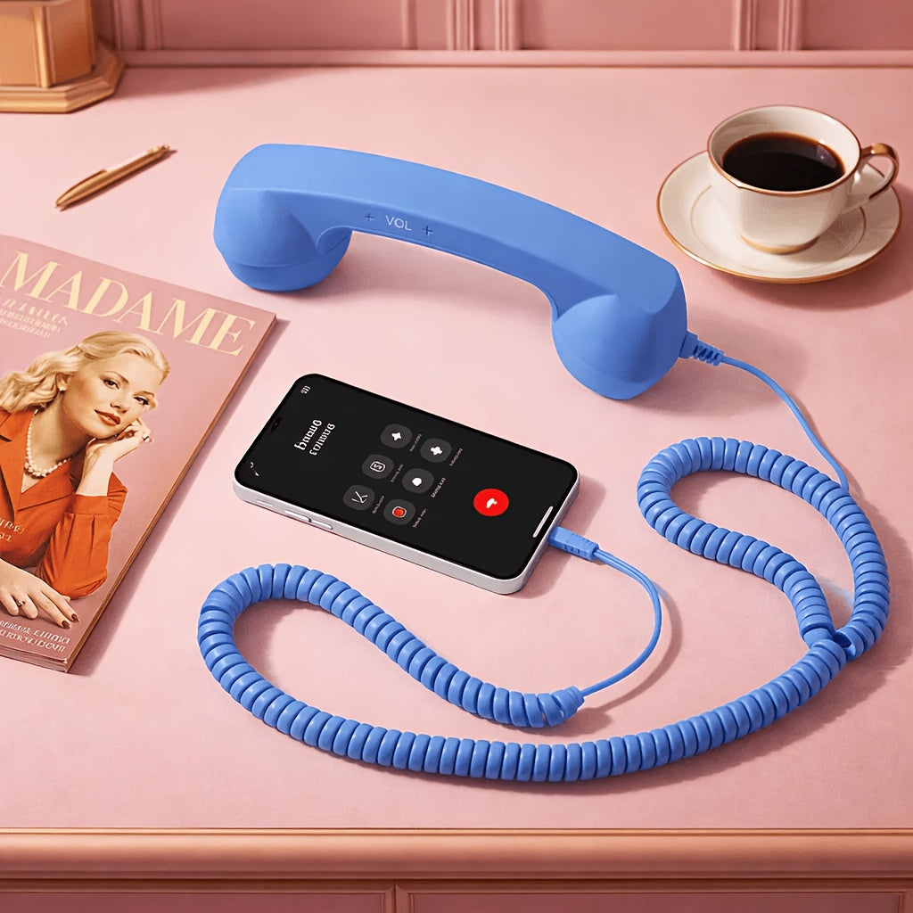 Phone Handset for Cell Phone, Anti-Radiation Type-C Retro Phone Handset, Ergonomic Comfort Grip External Microphone, Plug-and-Play Wired Receiver for Type-C Mobile Phones,