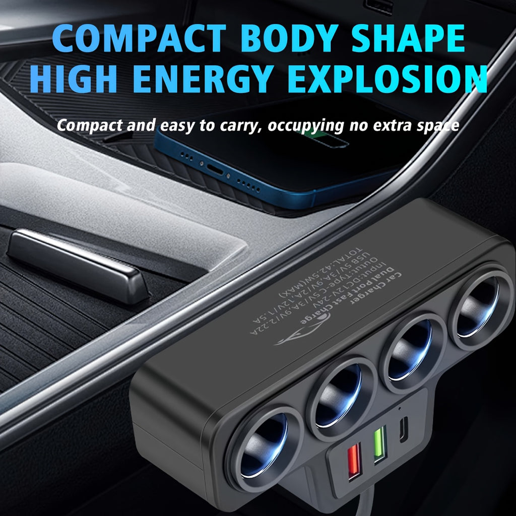 [Super Fast Car Charger] 120W Super Fast 7-in-1 Car Charger - Plug Adapter, Atmosphere Light, Accessories for iPhone 16/15/14/13/12/11 and Android