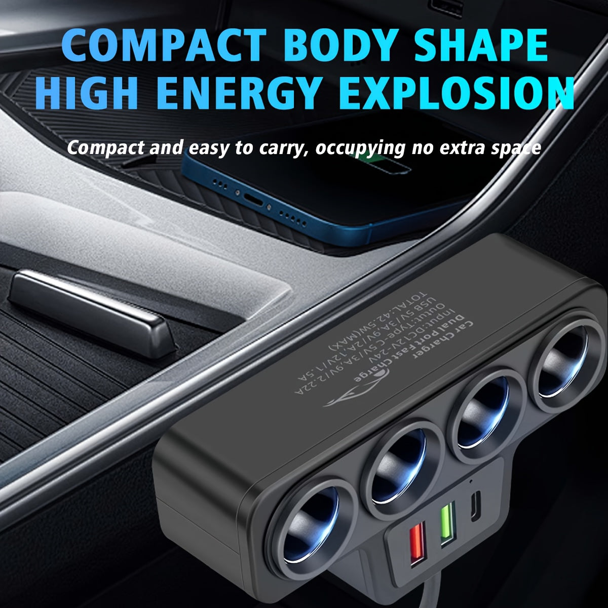 [Super Fast Car Charger] 120W Super Fast 7-in-1 Car Charger - Plug Adapter, Atmosphere Light, Accessories for iPhone 16/15/14/13/12/11 and Android
