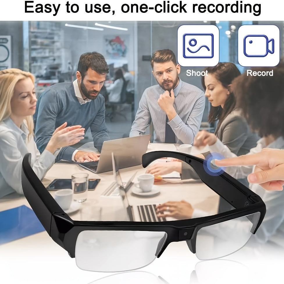 1pc Video Glasses, 1080P HD Sports Camera, Portable Wearable Camera, Smart Glasses, 65° Wide-Angle Lens, Body Camera, with 32/64GB Storage Card, Driving Recorder Glasses, Cycling, Conference Recording, Christmas, Halloween