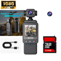 Compact 10180P Action Camera, Lightweight 150g VLOG Camera with 360-degree Rotating Lens, Wearable Pocket Camera for Vlogging and Action Photography, Compact Wearable Security Device, Rechargeable Camera