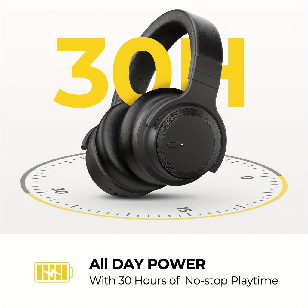 Active Noise Cancelling Headphones Wireless Headphones with Rich Bass, Clear Calls, 30 Hours Playtime, Comfort Fit, Black