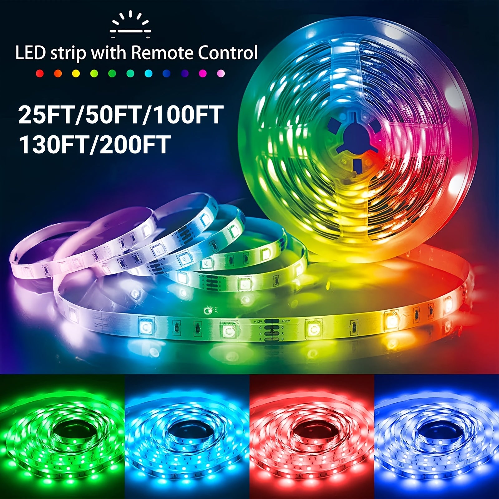 6.56FT 25FT 50FT 52FT 102FT 100FT 130FT 200FT 260FT Led Strip Lights, Led Strip Lights Music Sync Corlor Changing, Led Light Strip With Remote & App Control Rgb Strip, Led Lights For Room Dorm Home Classroom Ceiling Decor, Home Decor, Halloween