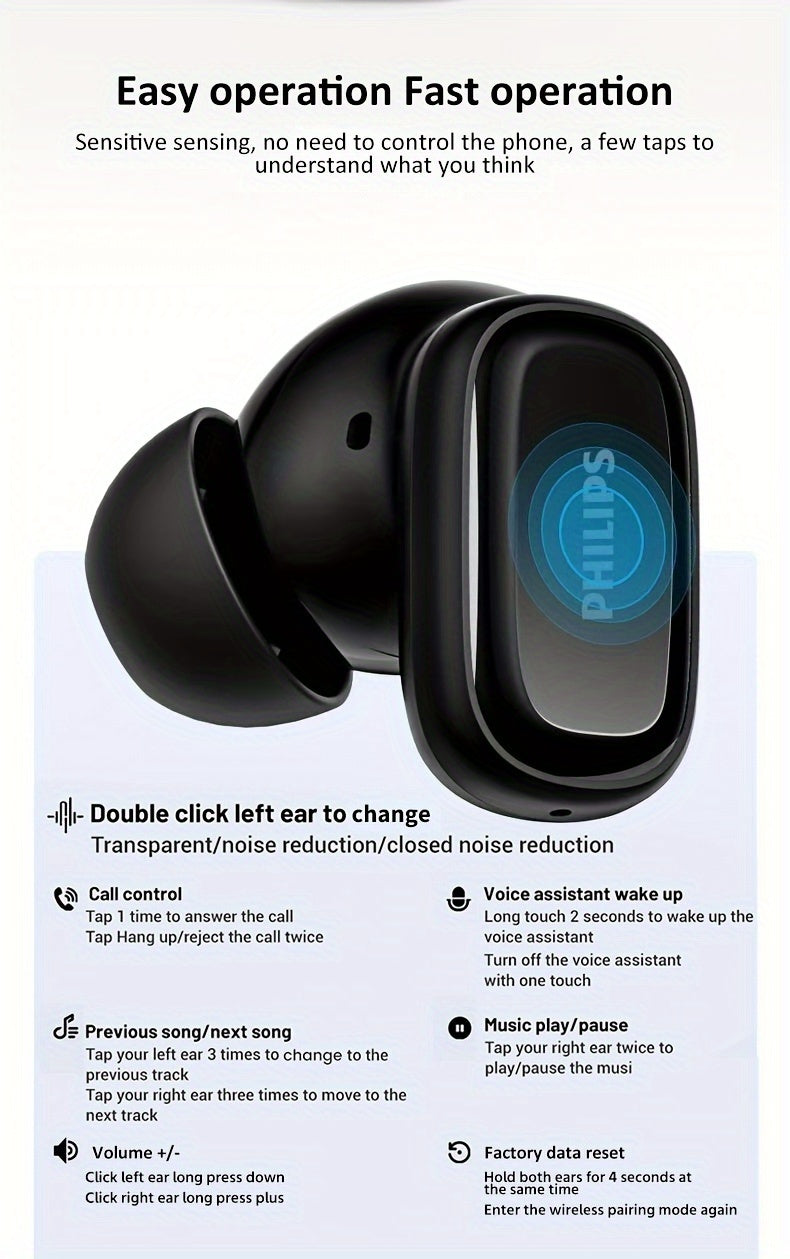 Philips TAT2569 Wireless Headphones with Touch Control & Charging - Noise Cancelling, Fast Charging, 5H Playtime, Battery, USB-C Charging, Compatible with for IOS & for Android