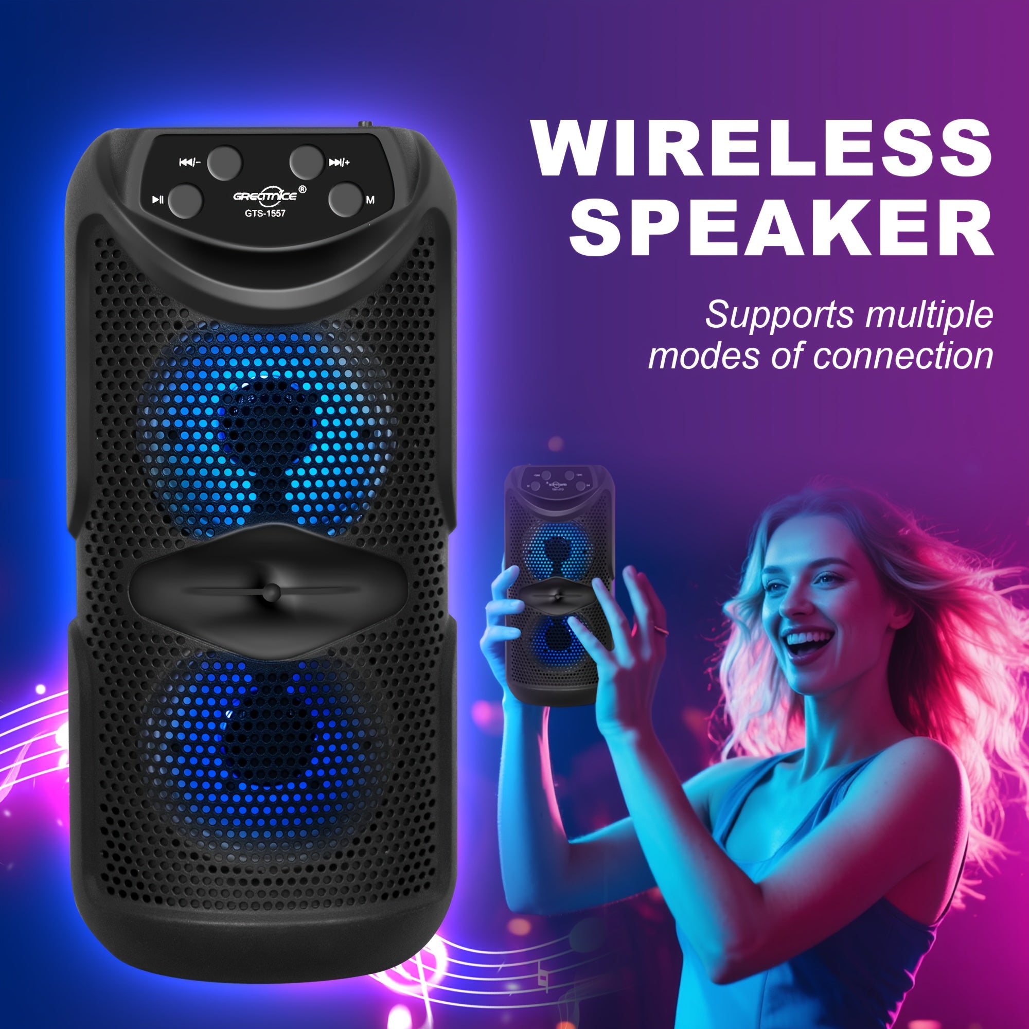 Compact Wireless Speaker for Outdoors with Illumination, Exceptional Sound Quality, Extended Battery Life, Tf-Card Slot, Wireless 5.3, TWS Pairing Capability, Mini Wireless Speaker for Outdoor Use, Perfect Gift Suggestions