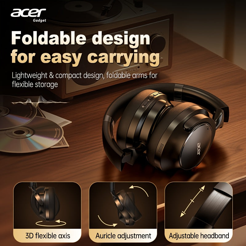 Acer Ohr560 Over-Ear Wireless Headphones with ANC Noise Cancellation, Full-Coverage Ear Design, Foldable, Built-In Microphone, Hi-Fi Stereo Sound, HD ENC Call Noise Reduction, Compatible with 3. 5mm Audio Cable, Ideal for Work, Travel, And Gaming Use