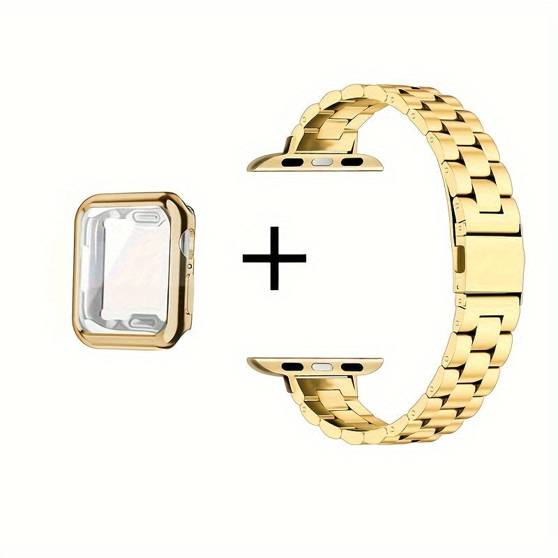14 Three-Piece Steel Bands + Half Shell, a Set of 2 Small Waist Steel Bands + Half Shell Suitable for Apple for iWatch Series 38mm 40mm 41mm 42mm 44mm 45mm 49mm. High-Quality Metal Bands in Golden And Silvery for Apple Watch 2 1 S9 8 7 6 5 4 3 2 1, Replac