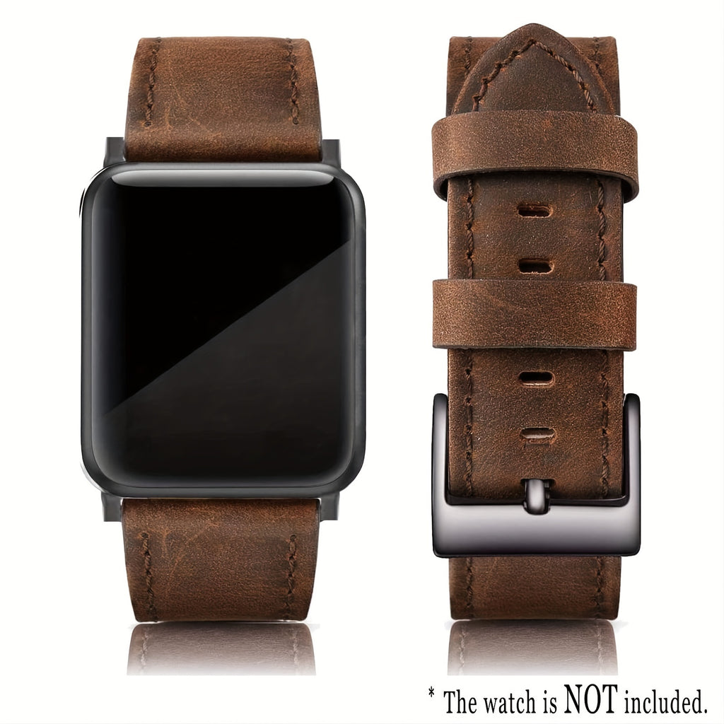 Classic Design Soft Synthetic Leather in Dark Coffee Shade, Suitable for Iwatch Ultra2/1 Series 9 Through 1, Available in Various Sizes for Men'S Wristbands