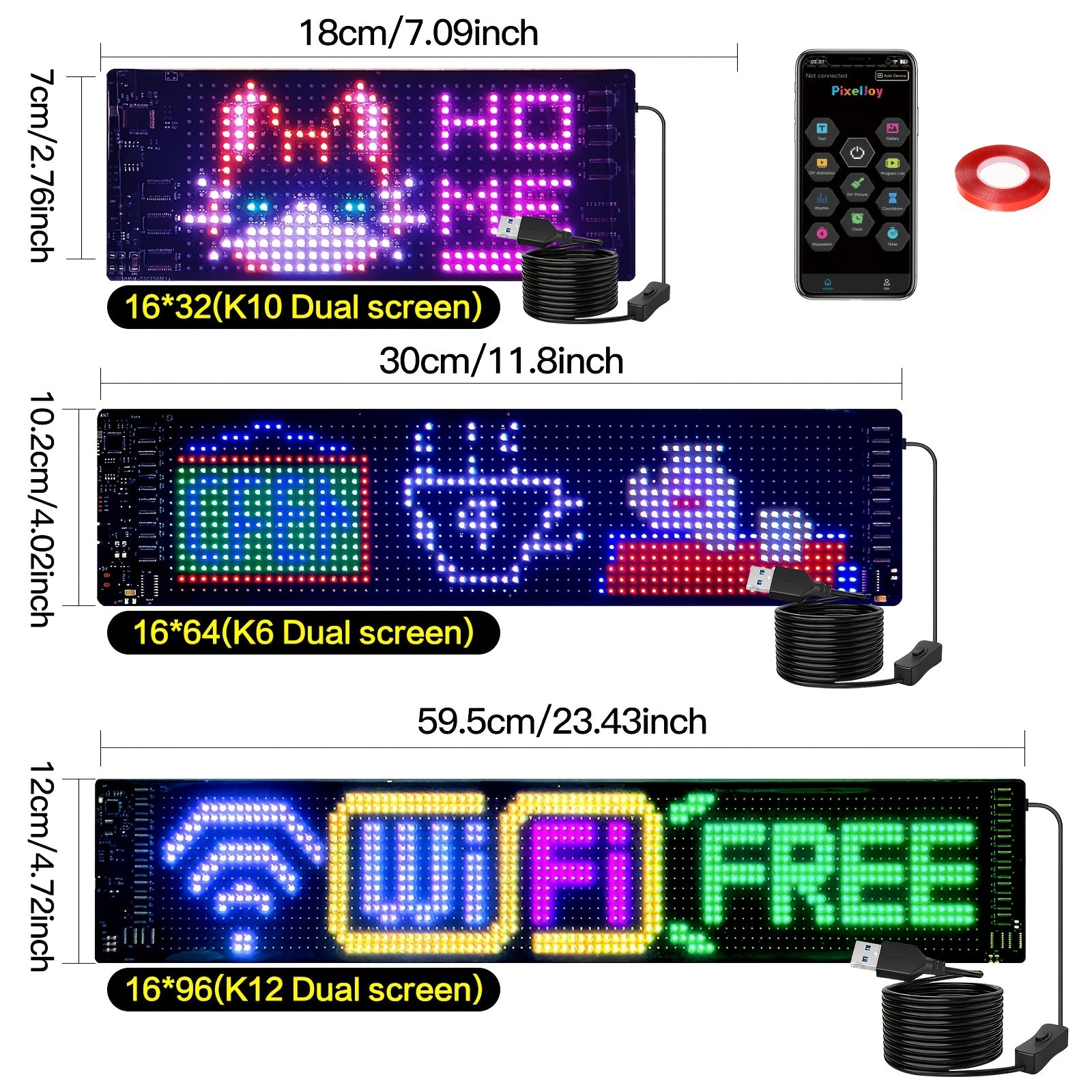 Programmable Flexible LED Display | Colorful Pixel Wall Art, App Control, Text and Pattern, Suitable for Store Signage, Car Window Decoration, Game Room Lights | Wall Mount, USB Powered, Non, Timer and Dimmable Features