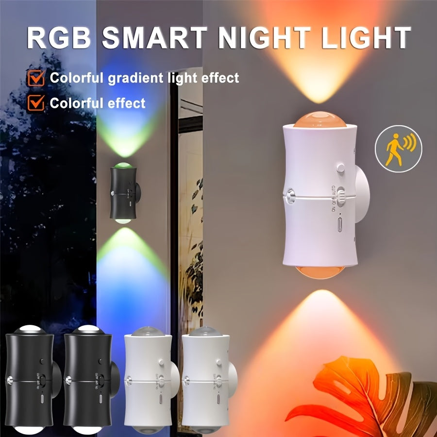 [2/4pcs RGB Motion Sensor Lights] Rechargeable LED Wall Lights with Motion Detection | Magnetic RGB Night Lights, Adjustable RGB Gradient Ambient Lighting, Battery Operated, Ideal for Bedroom, Living Room, And Cabinet Decoration