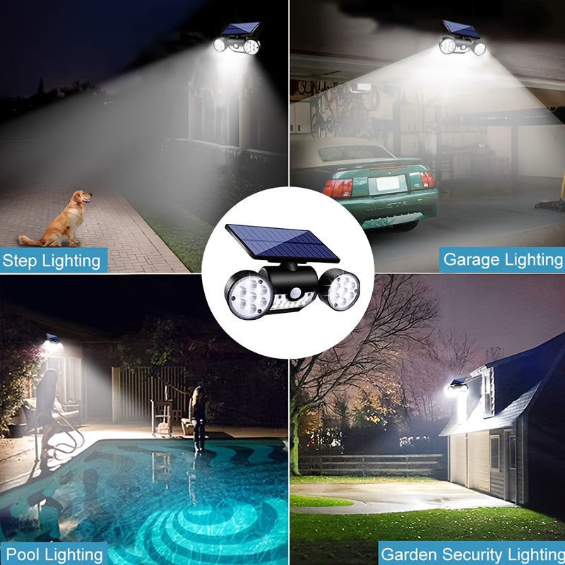 Solar Lights Outdoor, Motion Sensor Security Lights Solar Wall Lights with Dual Head Spotlights 30 LED 360°Adjustable Outdoor for Garden Garage Patio IP 65