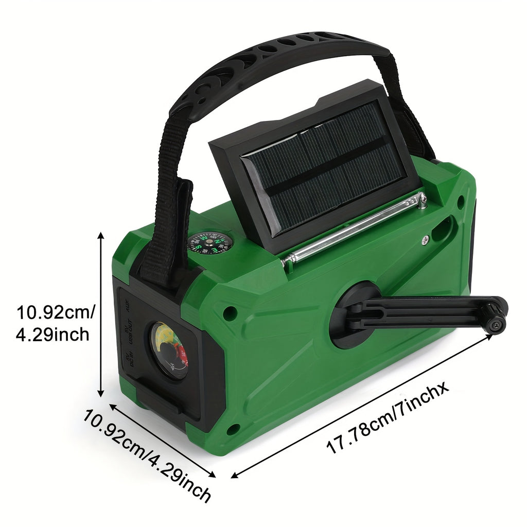 36800mwh 1 Pack Emergency Radios for Families with AM/FM, 3-Way Charging (Hand Crank/Solar/USB), Kid-Friendly SOS Alarm, Flashlight, Reading Light, Thermometer, Compass & 10000mAh Power Bank - Peace of Mind for Every Home Green/Yellow/Random Color