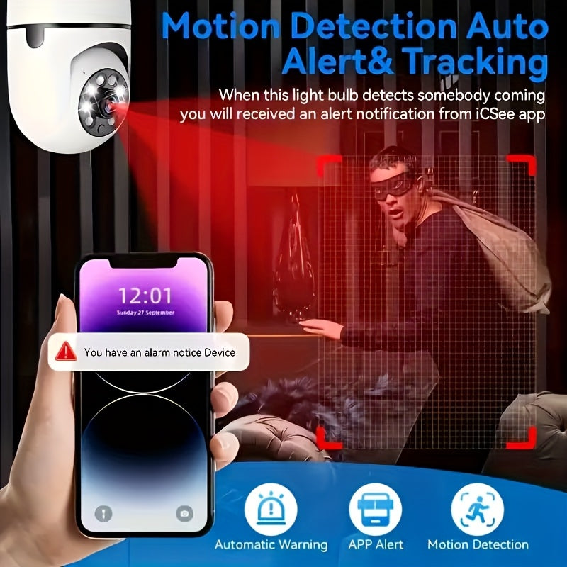 Wireless 3MP Bulb Security Camera with 5G & 2.4GHz WiFi, 360° Panoramic HD Indoor Monitoring System, Night Vision, Two-Way Audio, Smartphone App Control. Perfect for Home, Garage, Pet Monitoring, Indoor Surveillance., Pet Monitoring System