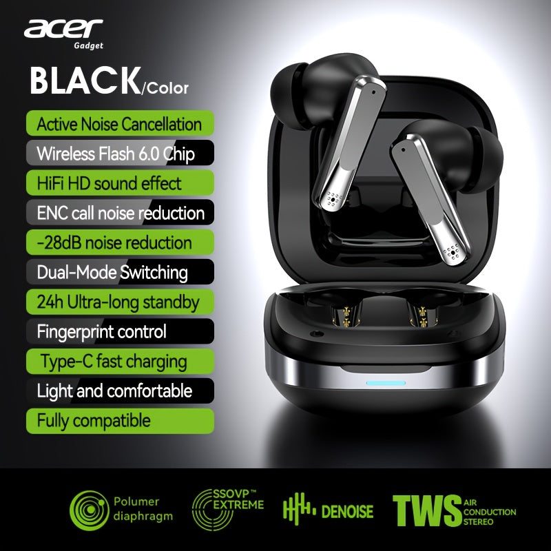 Acer New Wireless Wireless Earbuds, Mini In-Ear Headphones, With Noise Cancelling Microphone, Portable Lightweight Design, Long Battery Life, Wireless 5. 4 Headset Bass Stereo, Touch Control, Suitable For Phone Laptop Pad Mobile, Exercise