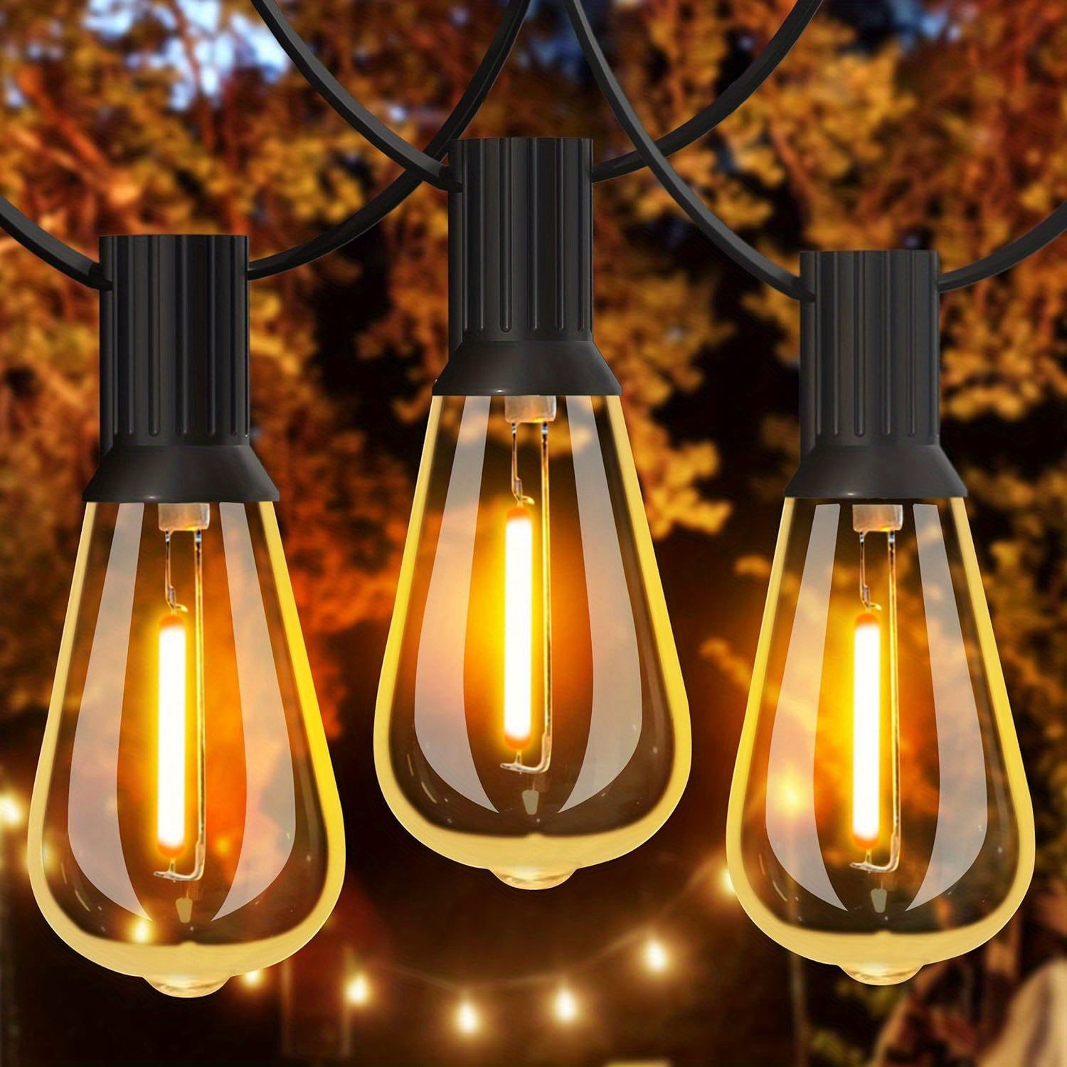 50/ 100ft String Lights, Patio Lights with Shatterproof ST38 Edison Bulbs, 2700k Dimmable Connectable Lights String, Outside Hanging String with Hooks for Party Xmas Bistro