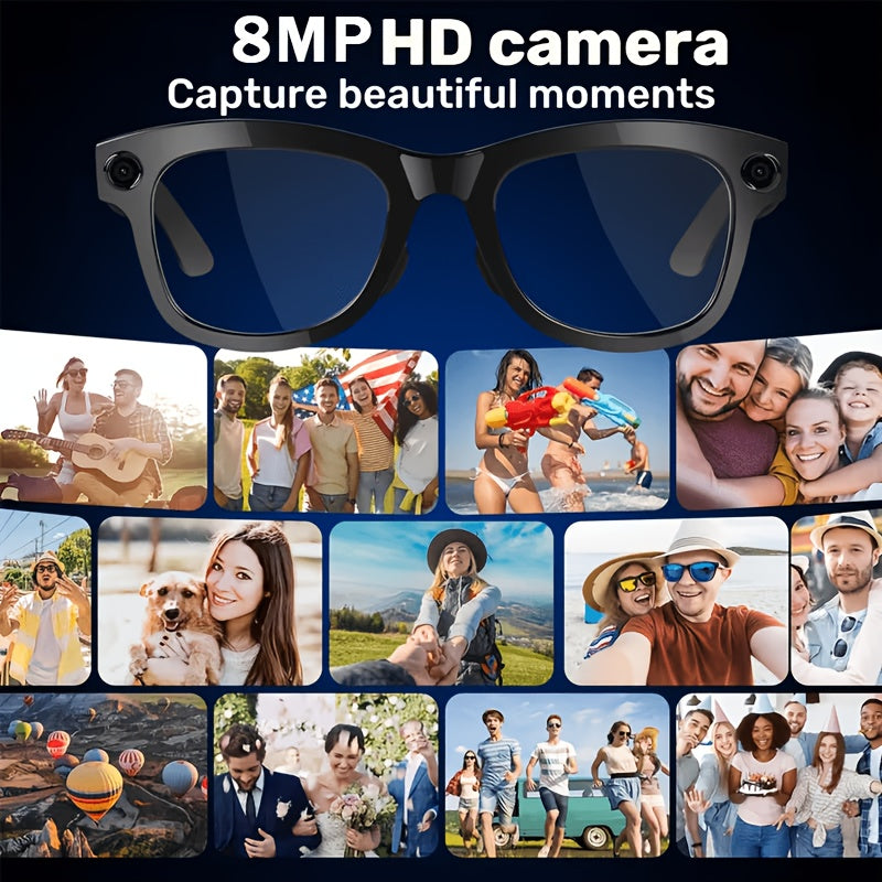 AI Smart Glasses with/without Camera Options, Touch Control, AI ChatGPT, Real Time Translation, 8MP HD Anti-Shake, Blue Light Protection, Noise Reduction Dual Mics, HD Recording & Wireless Calling, for Cycling, Driving, Fishing, Office, Travel FPV