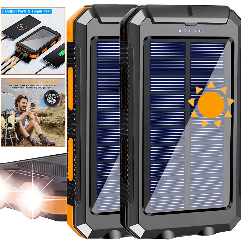 [Outdoor Camping] 20000Mah USB Portable Charger Solar Power Bank, Dual 5V USB Port Output for All Mobile Devices Built-In Flashlight with Compass for Outdoor Camping Emergency Use, Power Bank Portable Portable Power Bank Solar Power Bank Battery Power Ban