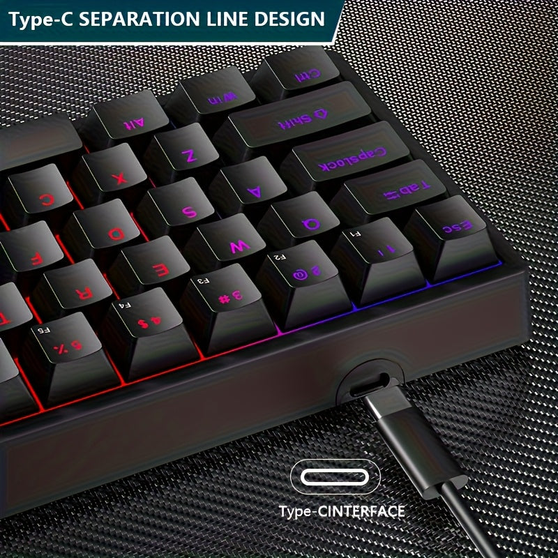 Wired Mechanical Keyboard 61-Key, Cyan Shaft, RGB Backlit, Double Shot Keycaps, Compact Gaming Keyboard with USB Cable, Suitable for PC Mac Gamers and Business Travelers