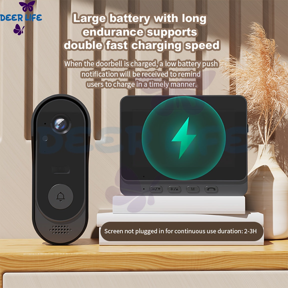 Smart HD WiFi Doorbell, High Quality High-Quality Wireless Camera with Night Vision, Voice Converter, Photos & Videos, 4.3-Inch Screen, 365-Day Standby, Infrared Night Light, Expandable to 128GB Storage, Auto-Recording and Live Call, Home Pet