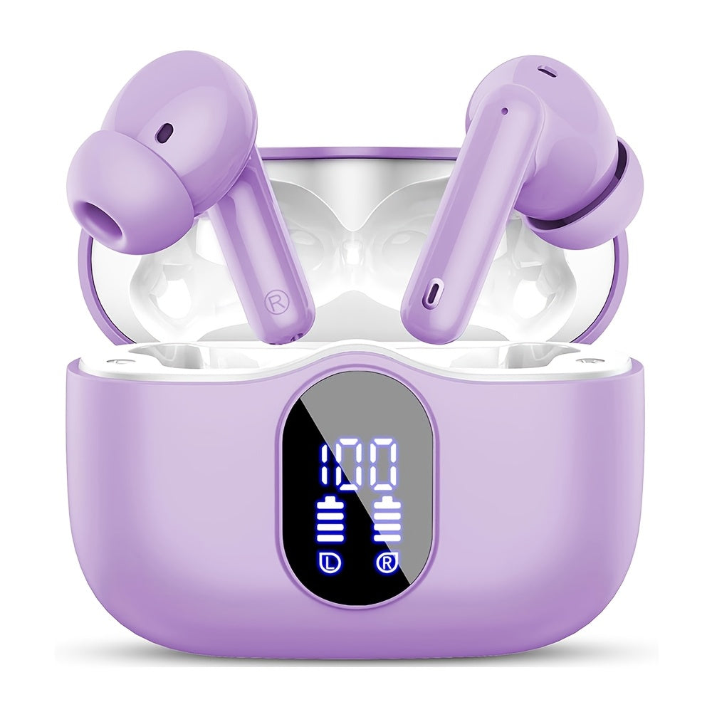 Wireless Earphones, Wireless 5.3 Earphones with Bass Stereo Sound, Earphones with Noise Cancelling Microphone And LED Display Screen, In Ear Earphones, 40 Hours Of Playback Time, Suitable for Laptops, Tablets, Mobile Phones, And Sports Exercise