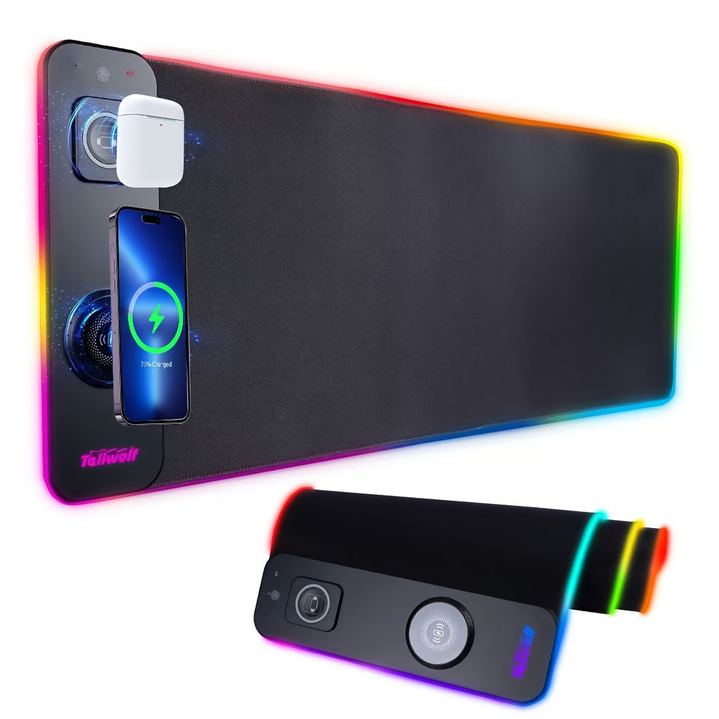 3 In 1 Rechargeable RGB Gaming Mouse Pad, 15W 10 Light Modes, 800*300*4mm LED Magnetic Rechargeable Mouse, Desktop Pad For QI Standard Phone/Mouse/Watch