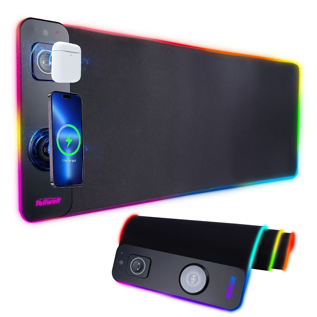 3 In 1 Rechargeable RGB Gaming Mouse Pad, 15W 10 Light Modes, 800*300*4mm LED Magnetic Rechargeable Mouse, Desktop Pad For QI Standard Phone/Mouse/Watch