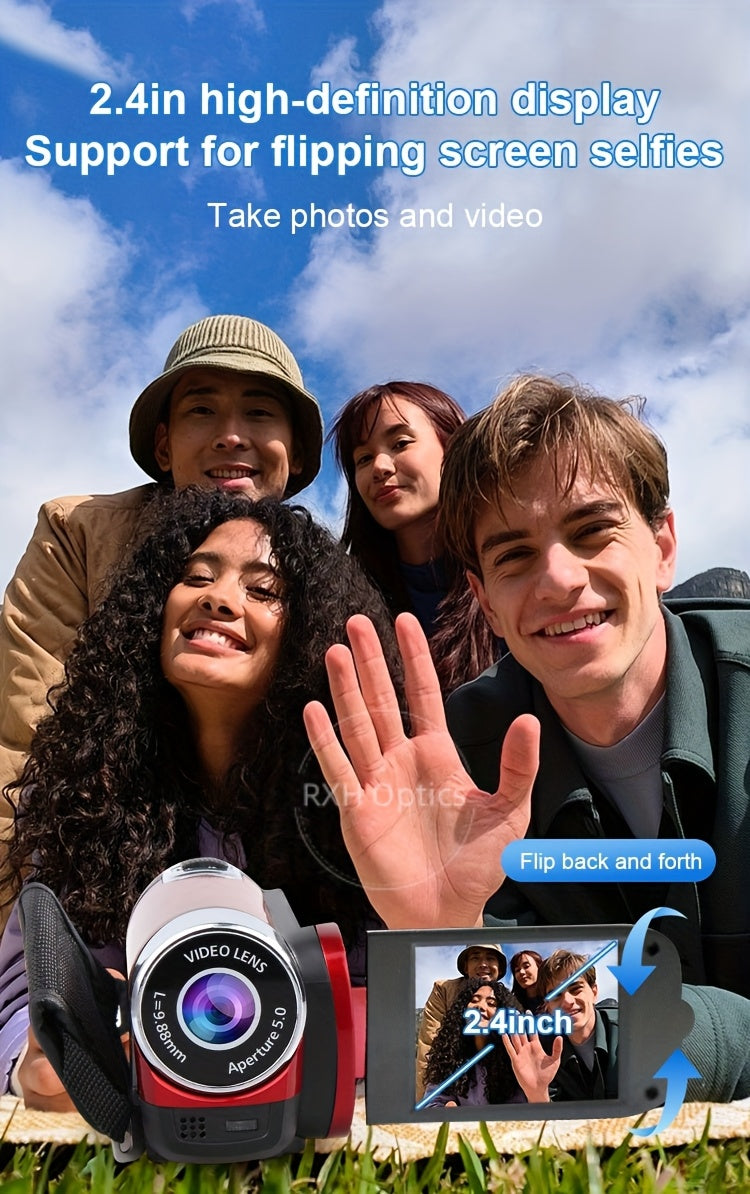 1080P Portable Digital Camcorder, Rotate Screen Digital Camera with Rechargeable Battery And 32G Memory Card Support Selfie, Suitable for Travel Photograph And Friend Gathering And Growth Recording