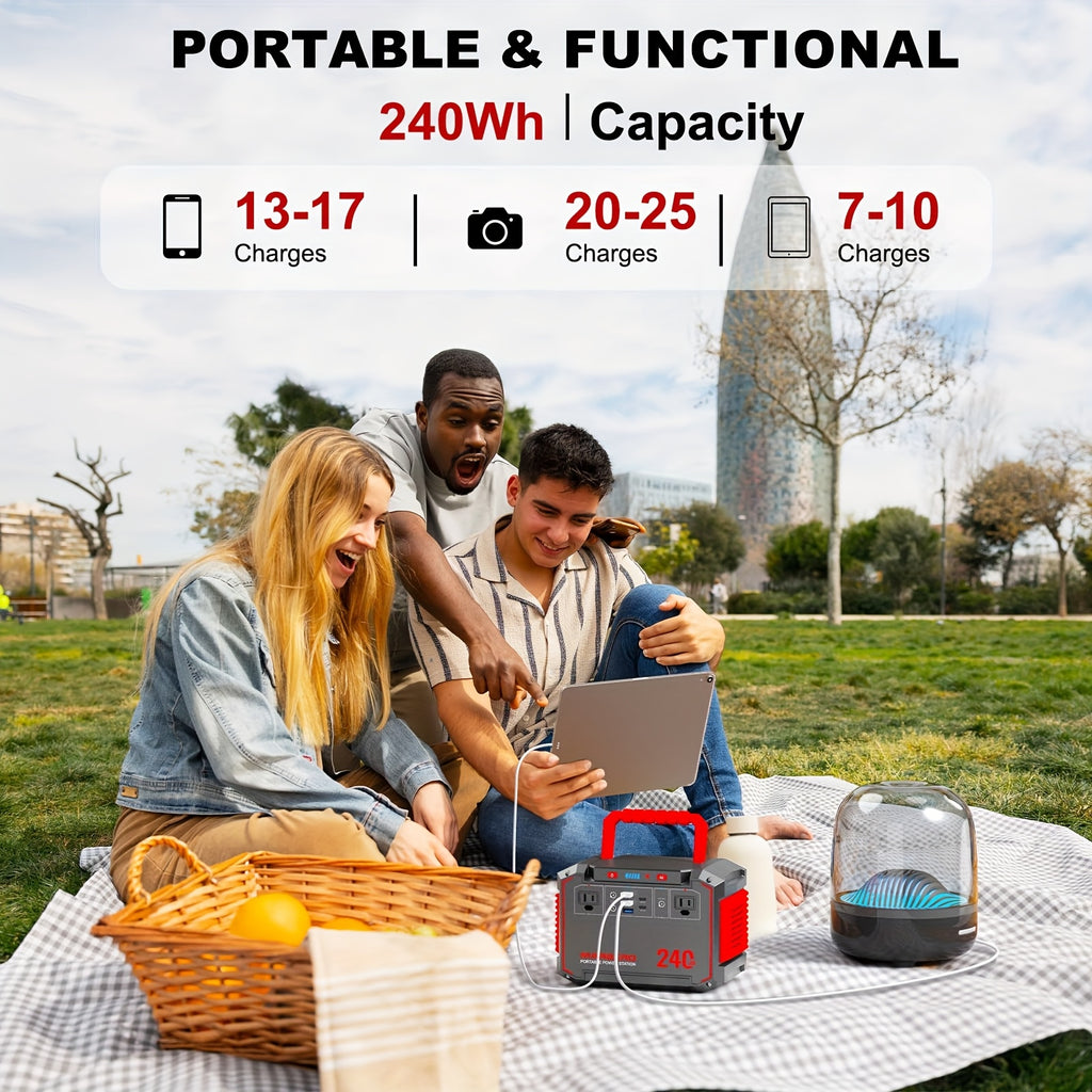 [Outdoor Camping, Gift] Portable Power Station 237Wh With 60W Solar Panel/88Wh And 30W Sl/111Wh And 30W SL, Or 88.8Wh/237Wh. With 2 X AC/USB-C PD/USB QC3.0/DC Output, LED Emergency Power Light For Outdoor Camping, RV Traveling, Emergencies For Gift
