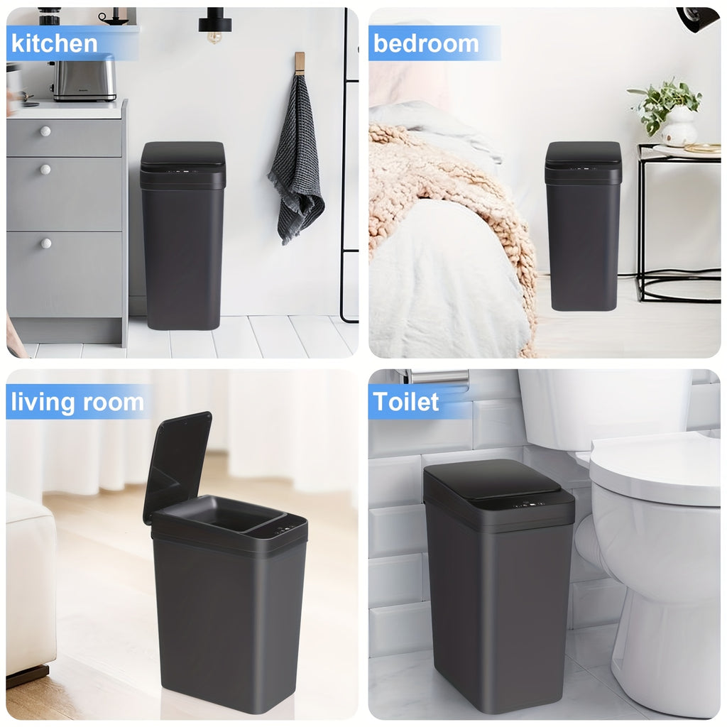 Automatic Bathroom Trash Can with Lid, 2pcs 2.8 Gallon Touchless Garbage Can, Small Motion Sensor Smart Trash Can, Slim Trash Bin for Bedroom, Bathroom, Office, Living Room