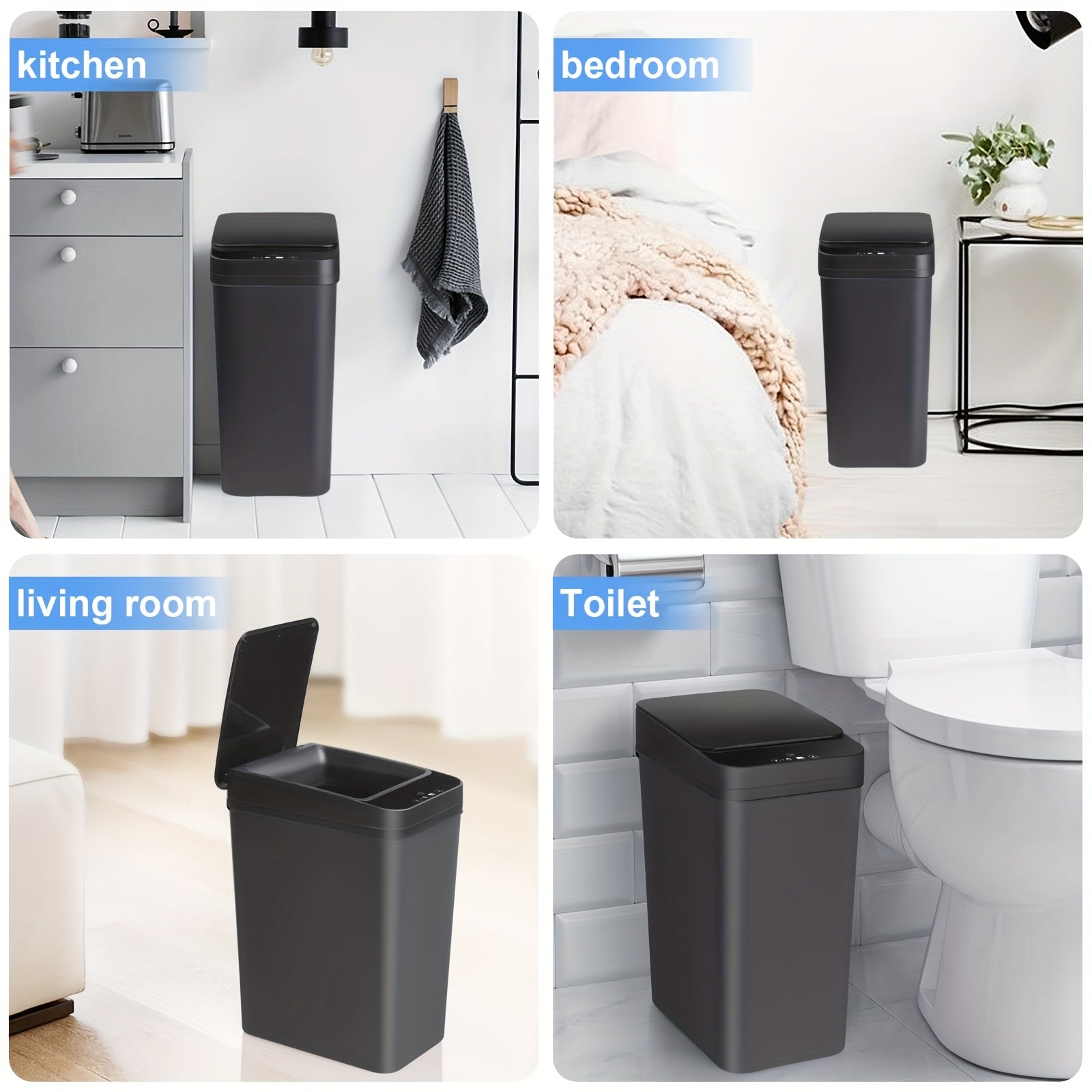 Automatic Bathroom Trash Can with Lid, 2pcs 2.8 Gallon Touchless Garbage Can, Small Motion Sensor Smart Trash Can, Slim Trash Bin for Bedroom, Bathroom, Office, Living Room