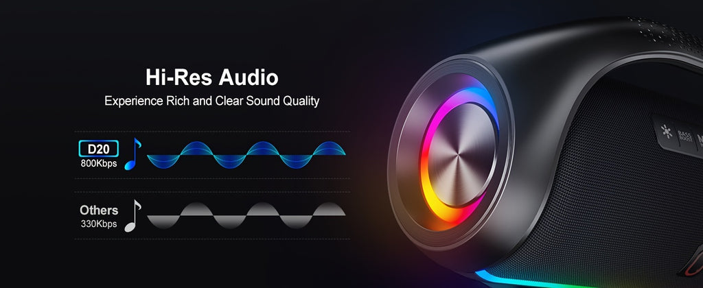 JYX D20 Portable Outdoor Wireless Bass Speaker - Features 3D Surround Sound, Stunning RGB Lighting, Wireless Stereo Capability - Delivers Powerful Deep Bass, Ideal for Parties, Boombox for Both Indoor And Outdoor Use, Perfect Christmas Gift