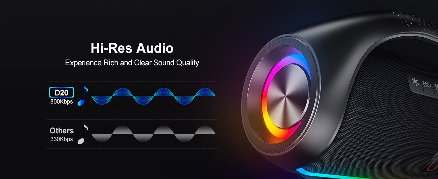 JYX D20 Portable Outdoor Wireless Bass Speaker - Features 3D Surround Sound, Stunning RGB Lighting, Wireless Stereo Capability - Delivers Powerful Deep Bass, Ideal for Parties, Boombox for Both Indoor And Outdoor Use, Perfect Christmas Gift