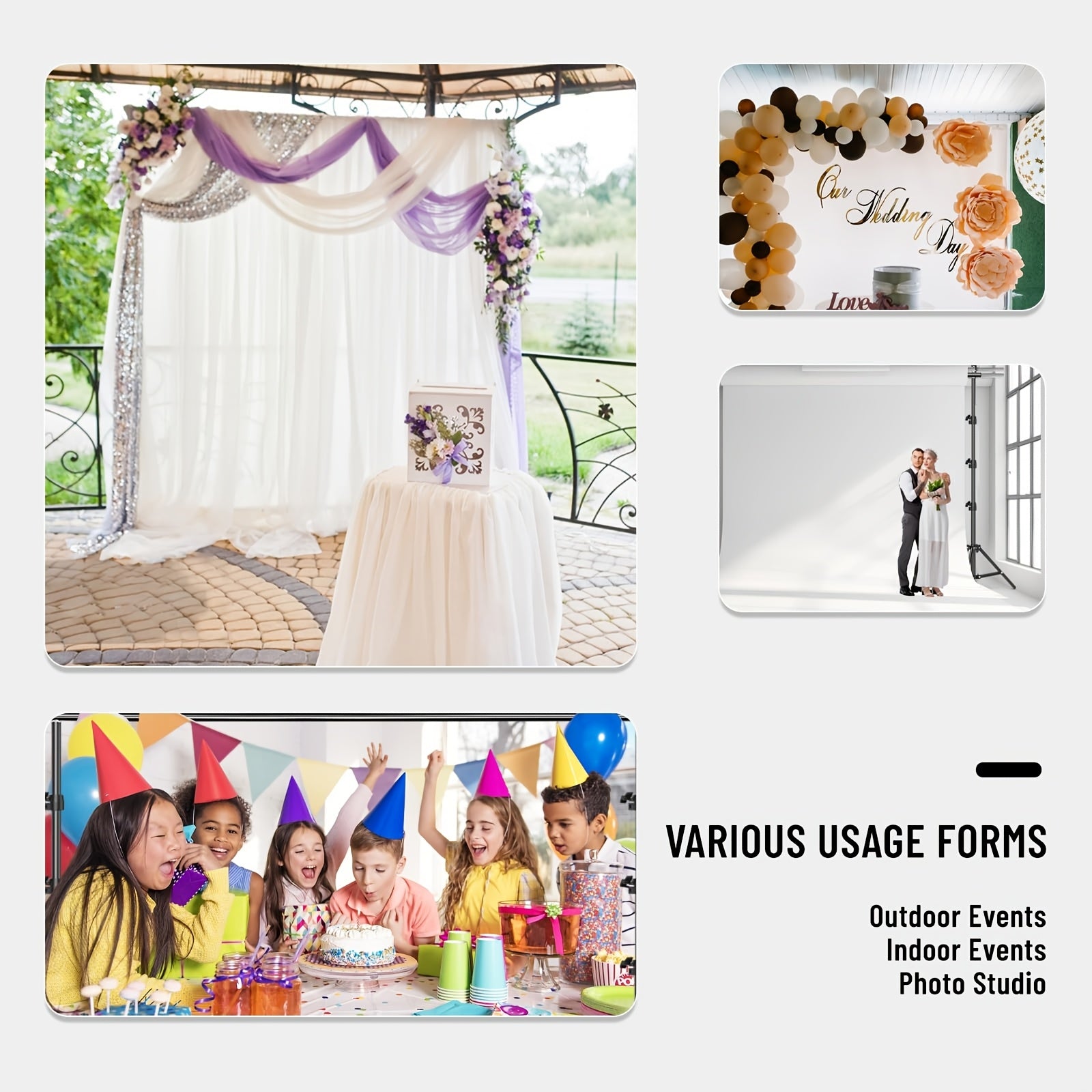 BEIYANG 10x10ft Heavy Duty Backdrop Stand, Adjutable Background Support Kit with 2 Backdrop Support Stands, 4 Crossbars, 4 Clamps, And Carry Bag for Photography Video Stutio, Parties Decoration