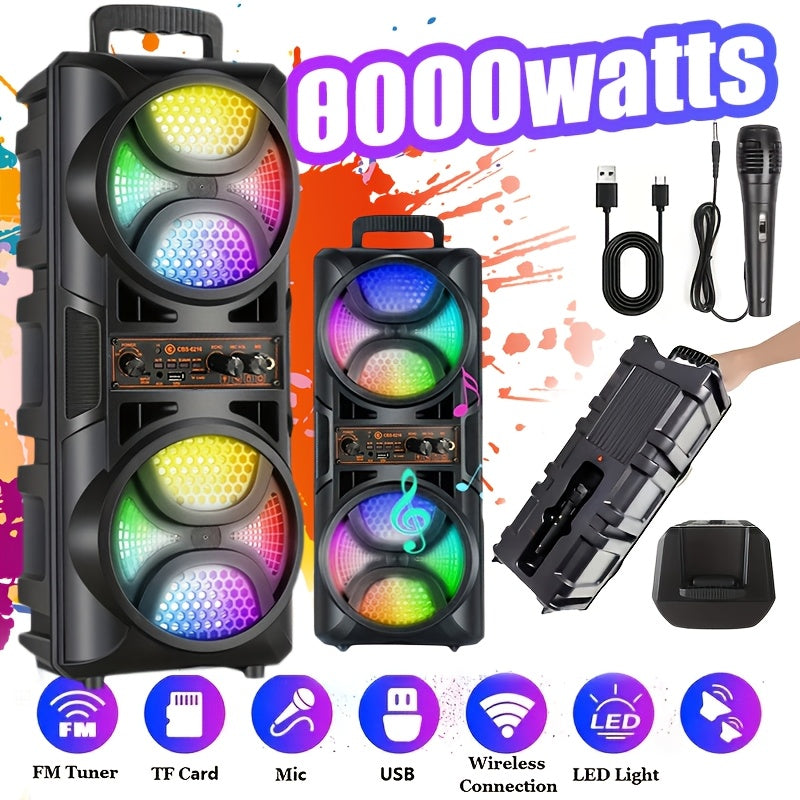 8000W Portable Speaker with Subwoofer, Karaoke Speaker, High-Power Wireless Audio System, Includes Microphone and Data Cable, Clear Sound Quality, Supports TF Card/USB/AUX/TWS, Ideal for Camping Karaoke, Indoor Dancing, Family Gatherings