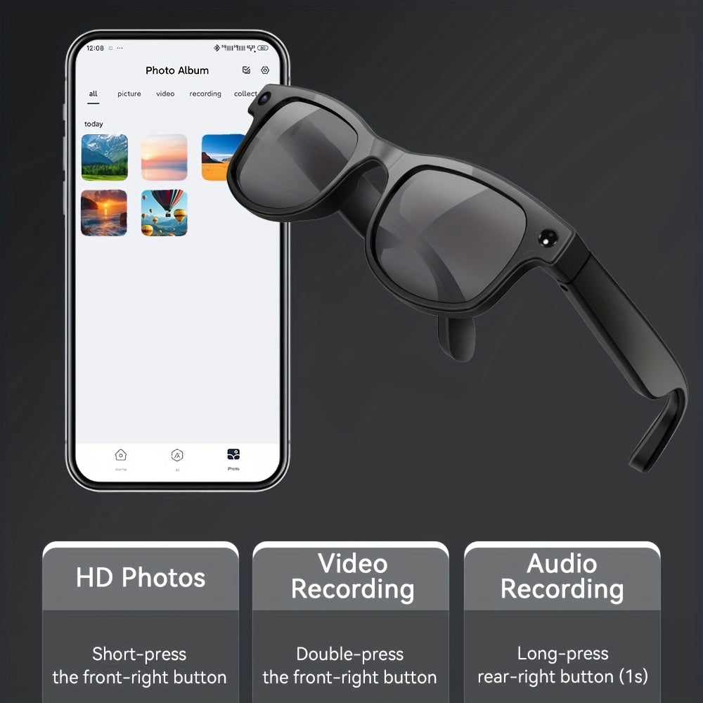 [1080P] KLZO's Latest 8-Megapixel Dual Camera Smart Glasses, Intelligent AI Glasses, Automatic Color Change, 1080P High-Definition Camera, 290mAh Long Battery Life, Dual Microphone High-Definition Calling, Air Conduction 360° 3 Surround Sound