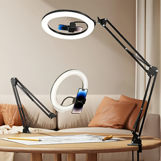 LED Ring Light with Phone Holder - USB Powered, Three Color Adjustable Brightness, Including Clip And Holder, Suitable for Video Recording, Calling, And Live Makeup