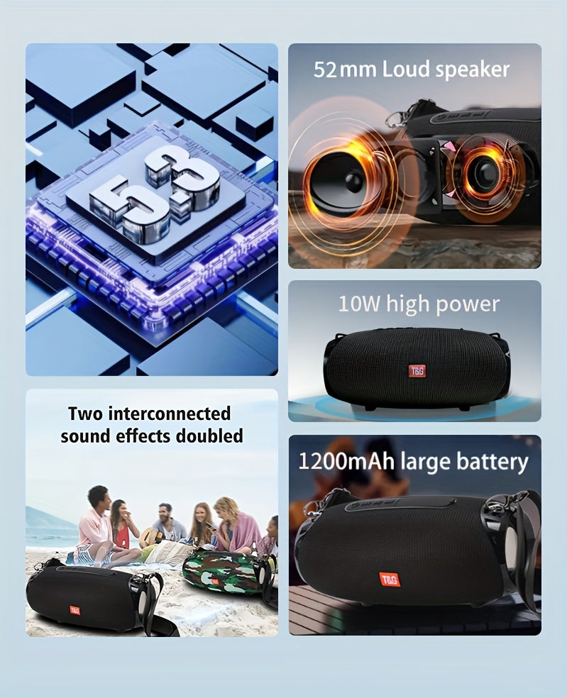 TG534 Portable Wireless Speaker With Dual Speakers, Wireless Speaker, TWS Stereo Hi-Res Audio, Hands-free Call/FM/TF Card/U Disk, Connect To Mobile Phone/Tablet/TV, Support Plug-in Card U Disk, Compatible With TF Card/USB Drive/FM Built-in Microphon