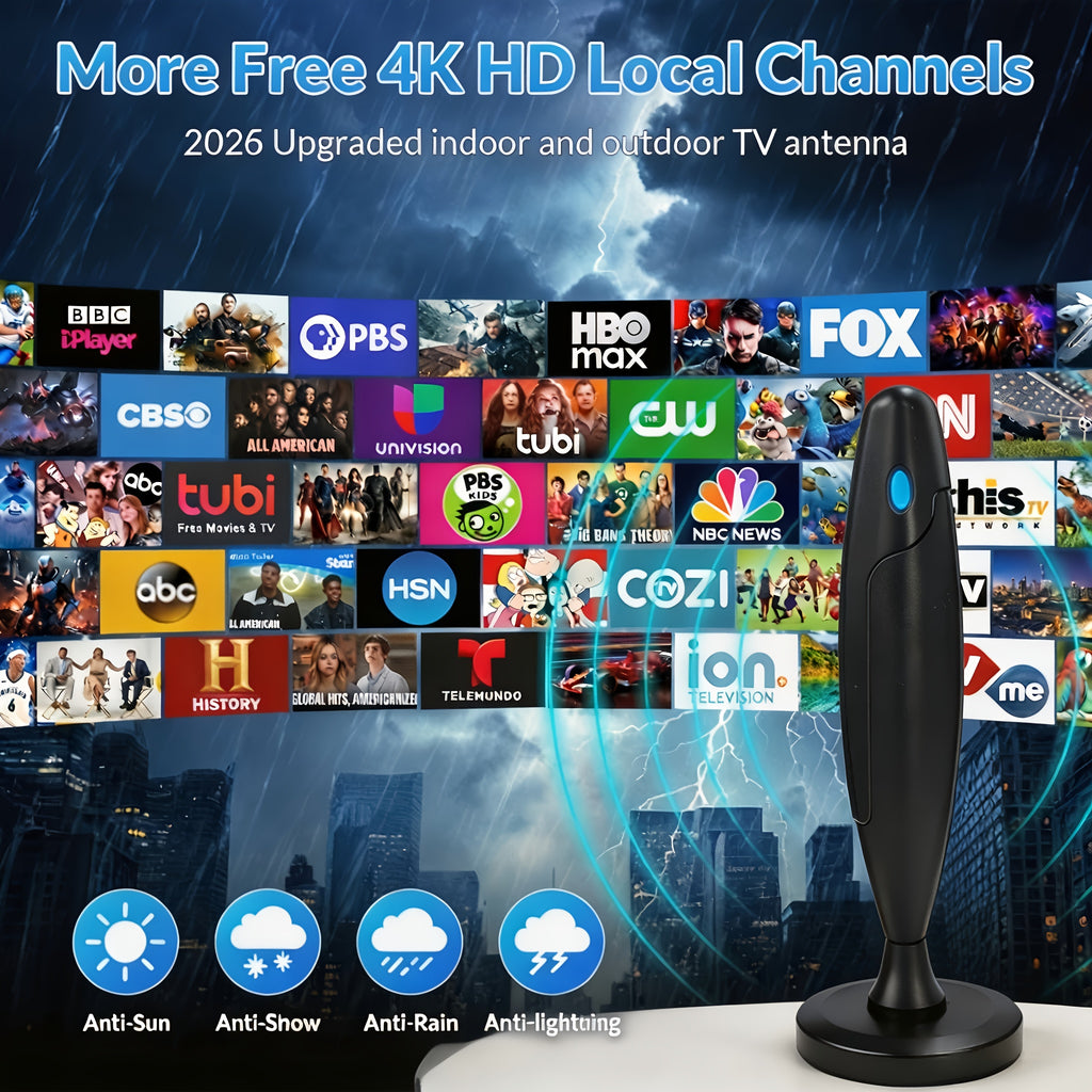 2026 Upgraded Smart AI-Driven Ultra-Long Range Indoor TV Antenna Compatible for Smart & Legacy TVs, 4K/1080P HD Signal Booster with VHF/UHF Tuner, Easy Install for Free Channels, for Theater, for Smartbox, for Smart Antenna